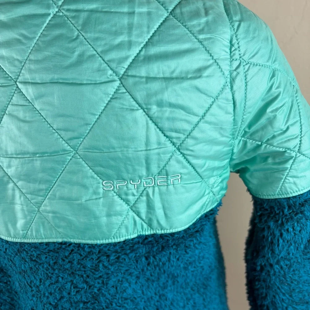 Spyder Girls' Park Hoodie Jacket Swell Blue Green Fleece Size Large